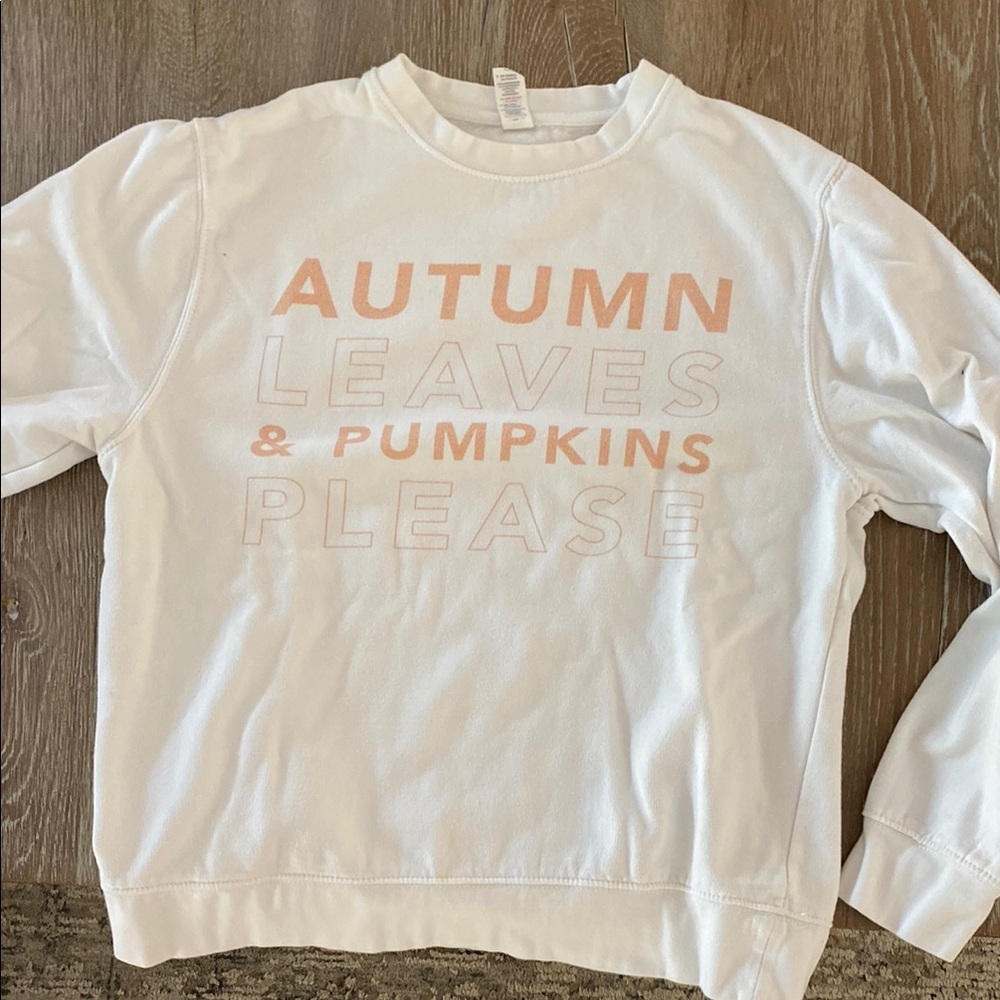 White Crew Neck Sweater with Peach Text